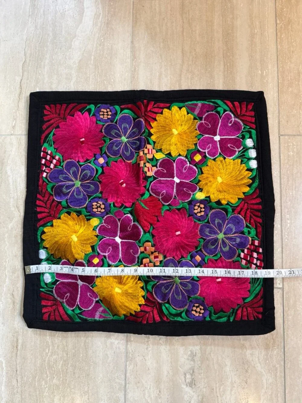 Authentic Mexican Embroidered Throw Pillow Covers 19.5” Square